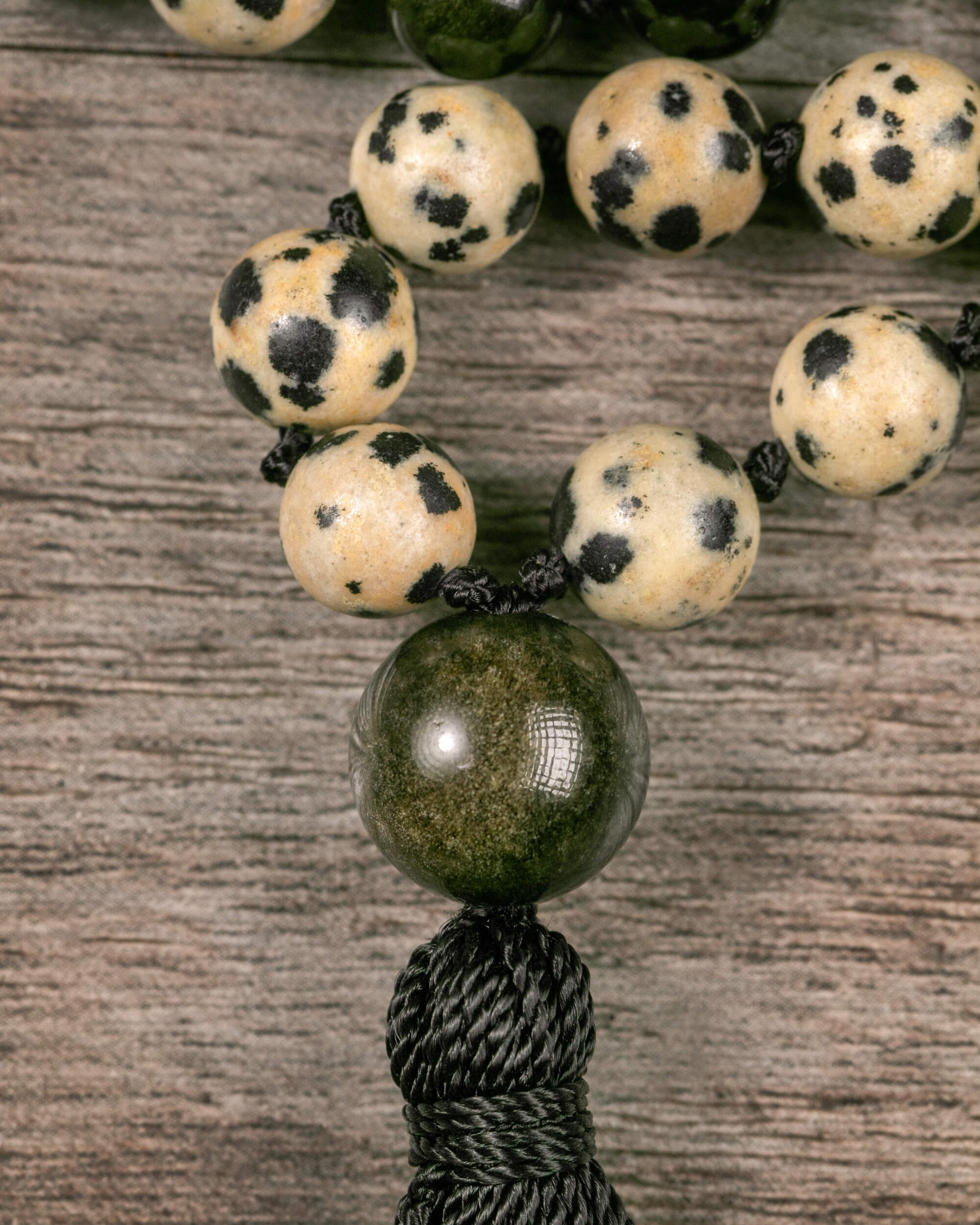 Japa Mala de Jaspe Dálmata y Obsidiana Dorada (8 mm)