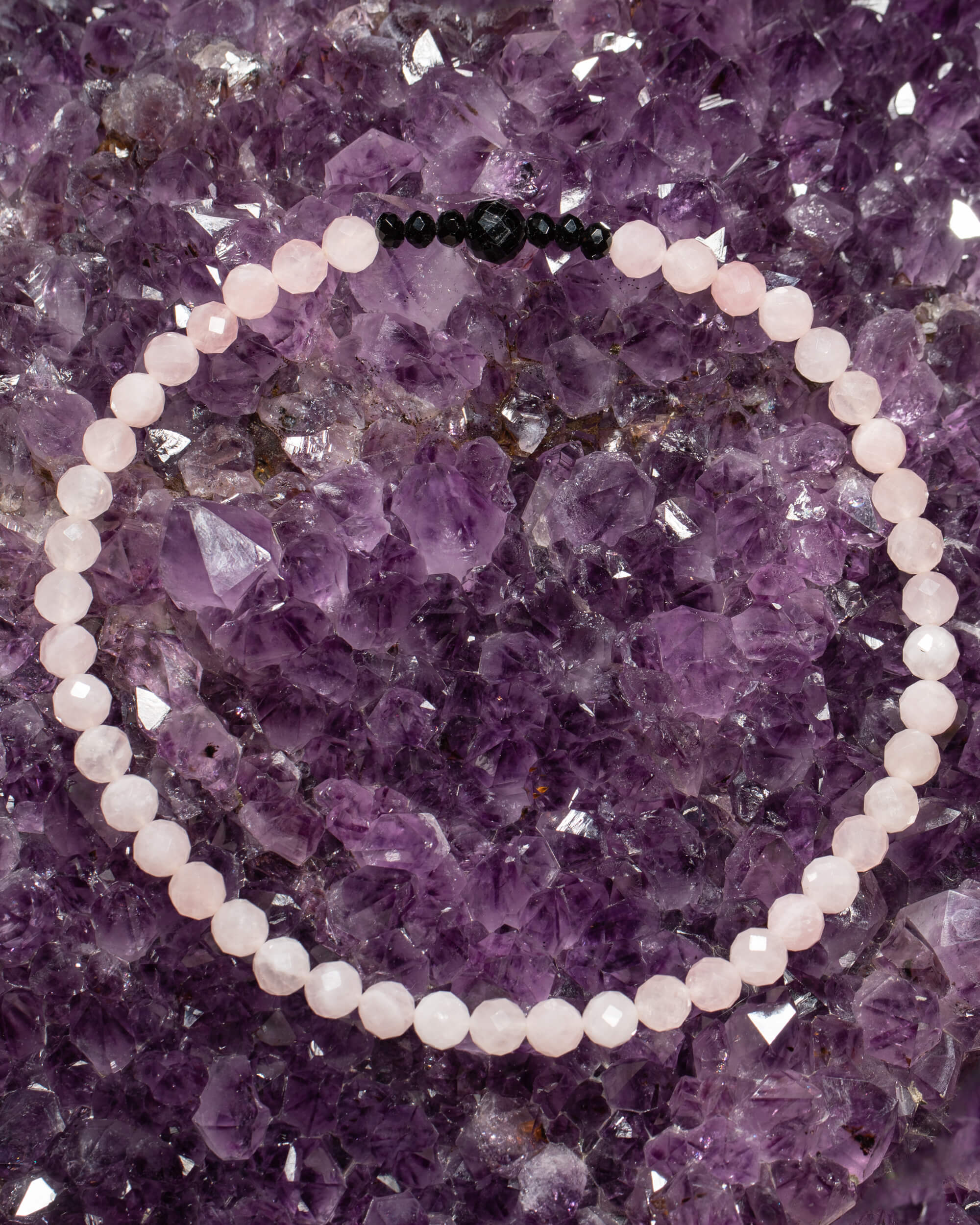 Codificador Collar Cuarzo Rosa y Turmalina Negra 35 cm - Amor y Protección (Agesta)