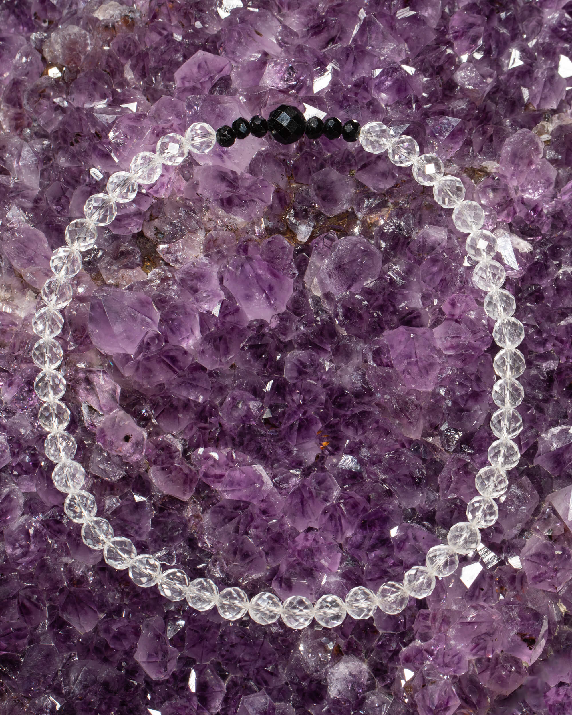 Codificador Collar Cuarzo Transparente y Turmalina Negra 34 cm - Claridad y Protección (Agesta)