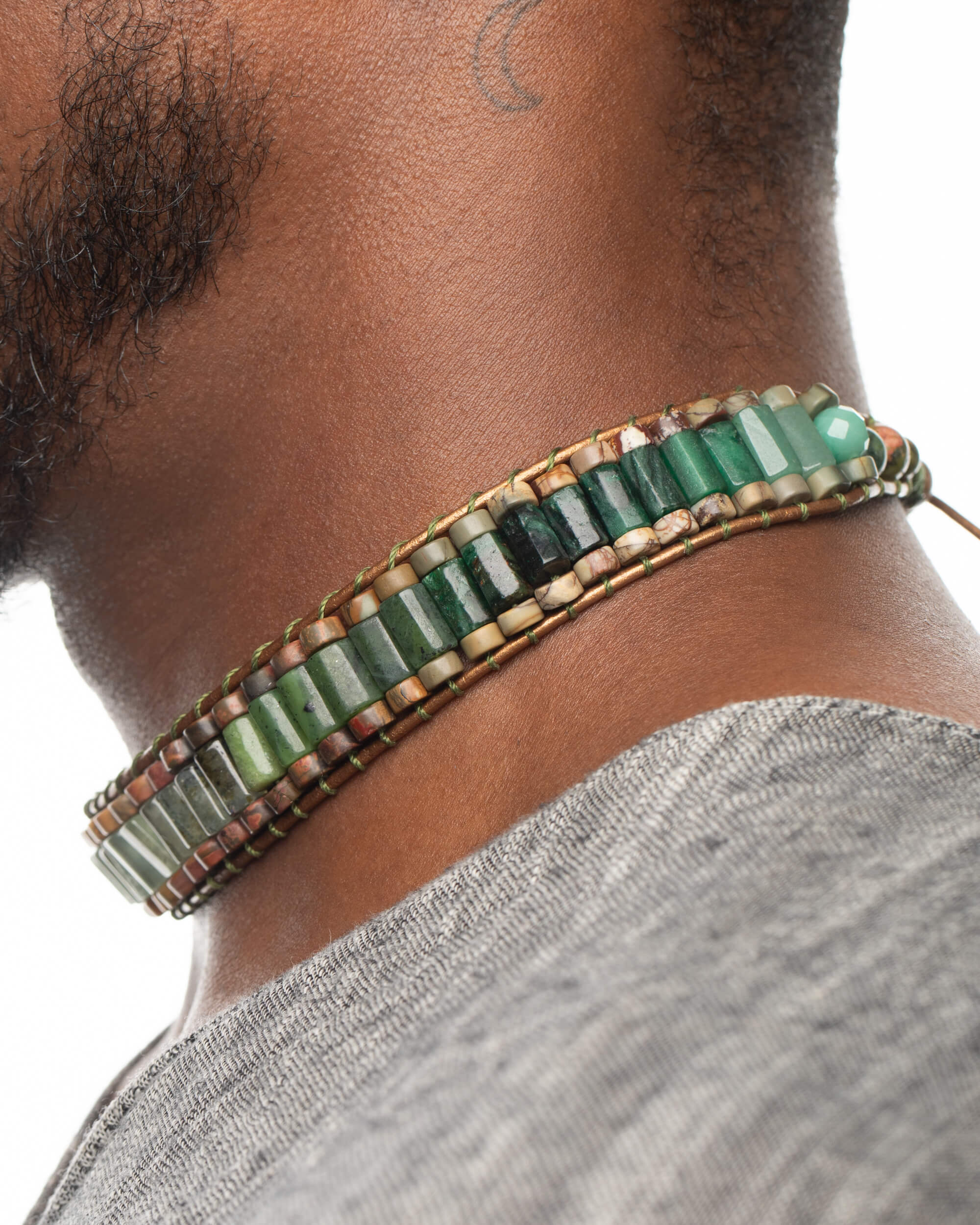 Collar Tellus Ajustable - Corazón Terrestre y Calma (Prehnita y Jade)