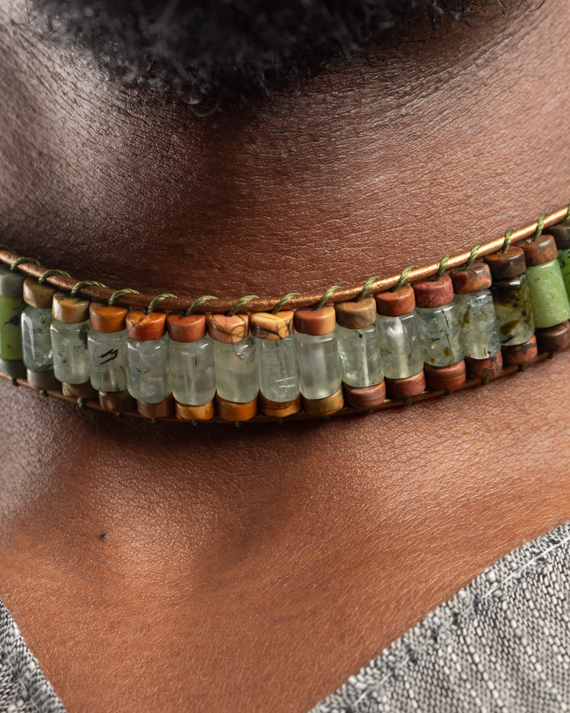 Collar Tellus Ajustable - Corazón Terrestre y Calma (Prehnita y Jade)