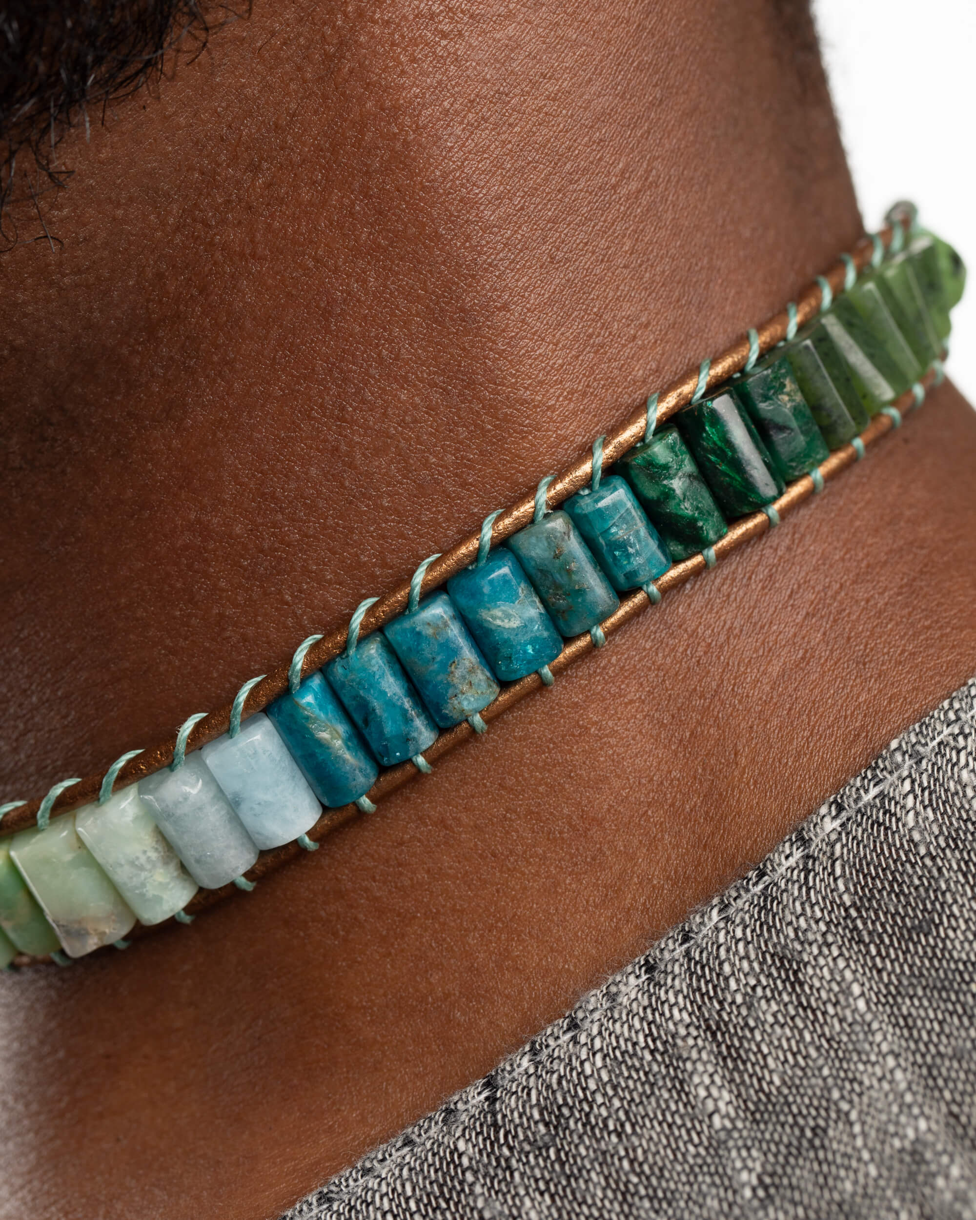 Collar Pleiades Ajustable - Voz Sanadora y Verdad (Crisoprasa y Turquesa)