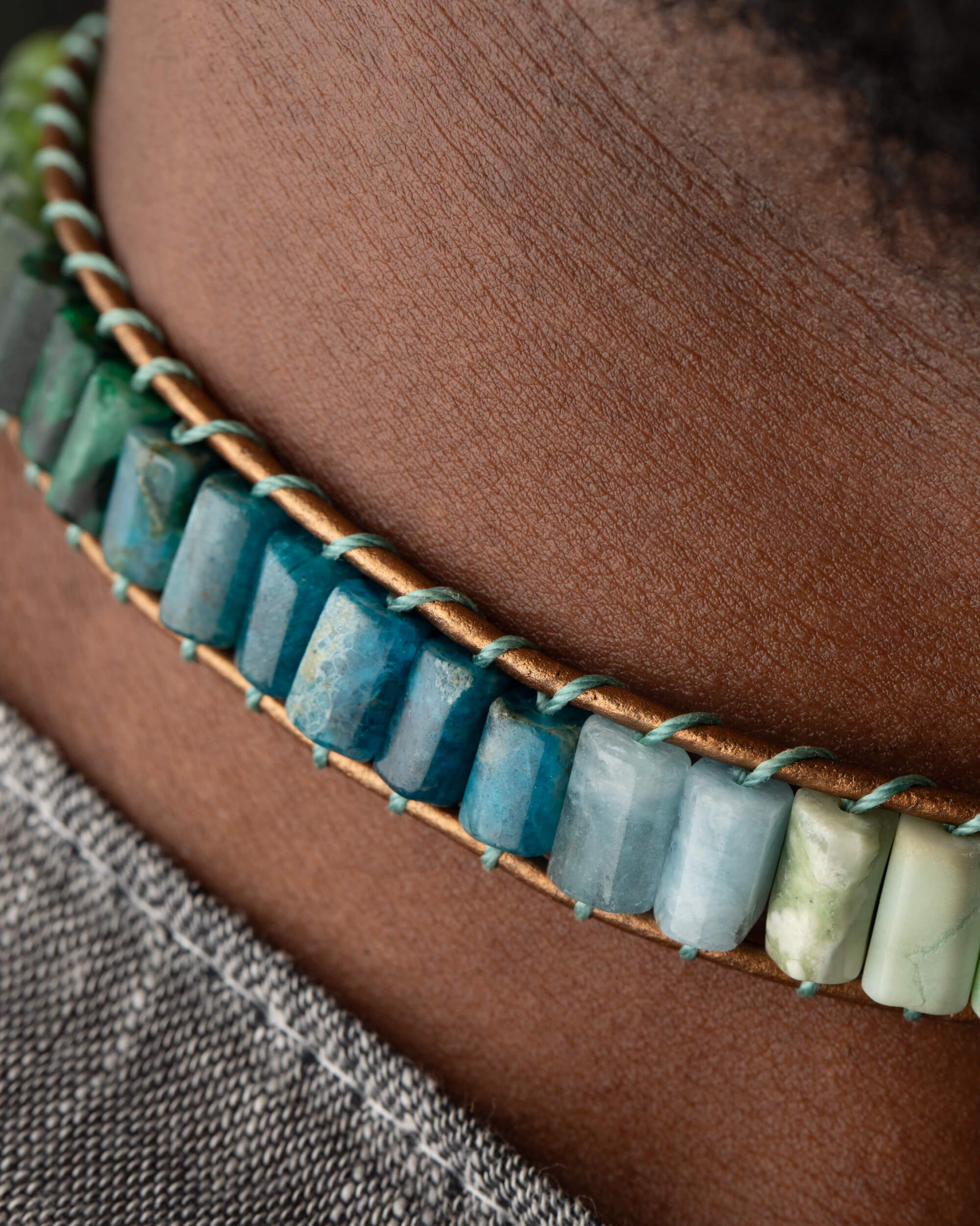 Collar Pleiades Ajustable - Voz Sanadora y Verdad (Crisoprasa y Turquesa)