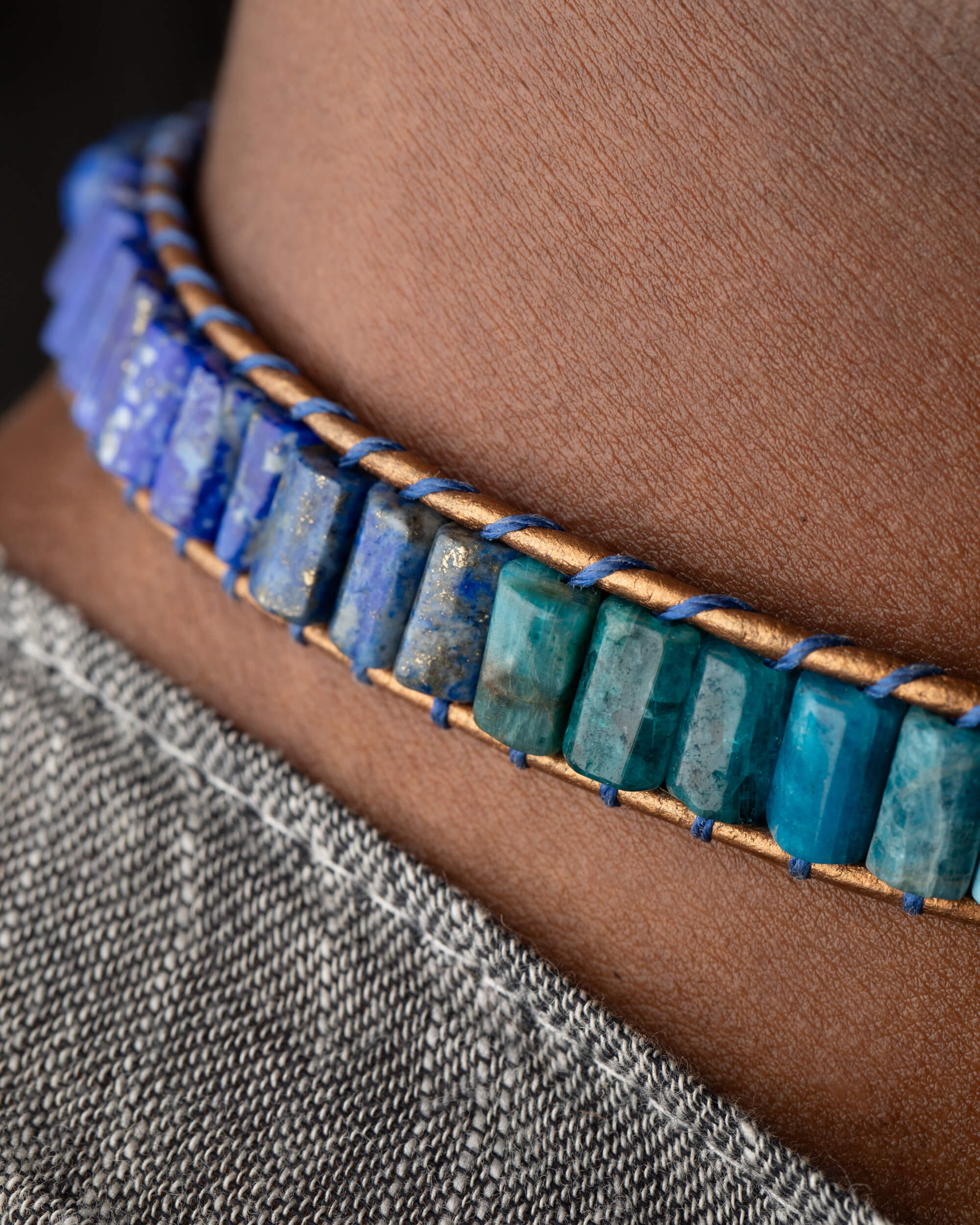 Collar Polaris Ajustable - Norte Interno y Dirección (Aguamarina y Lapislázuli)