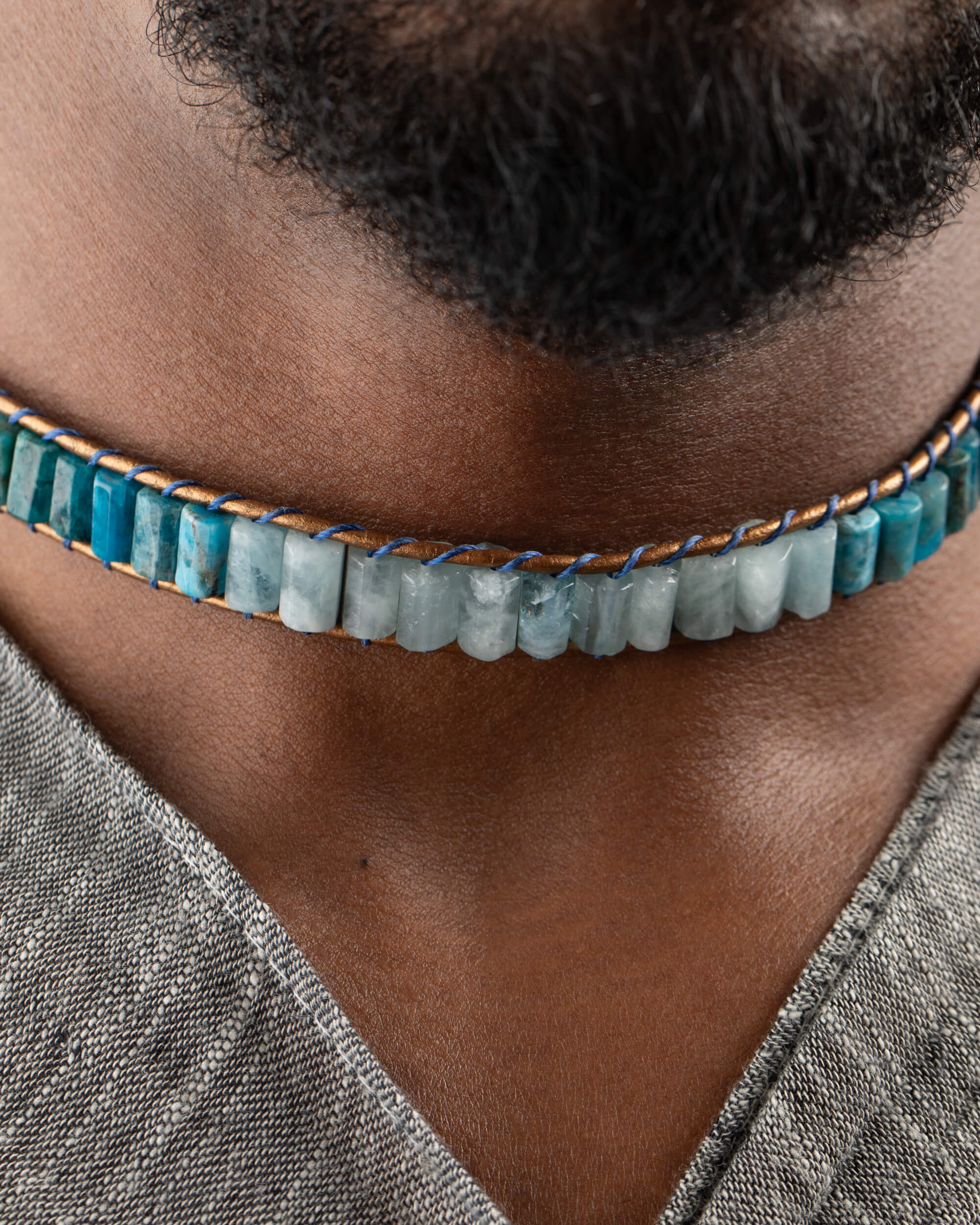 Collar Polaris Ajustable - Norte Interno y Dirección (Aguamarina y Lapislázuli)