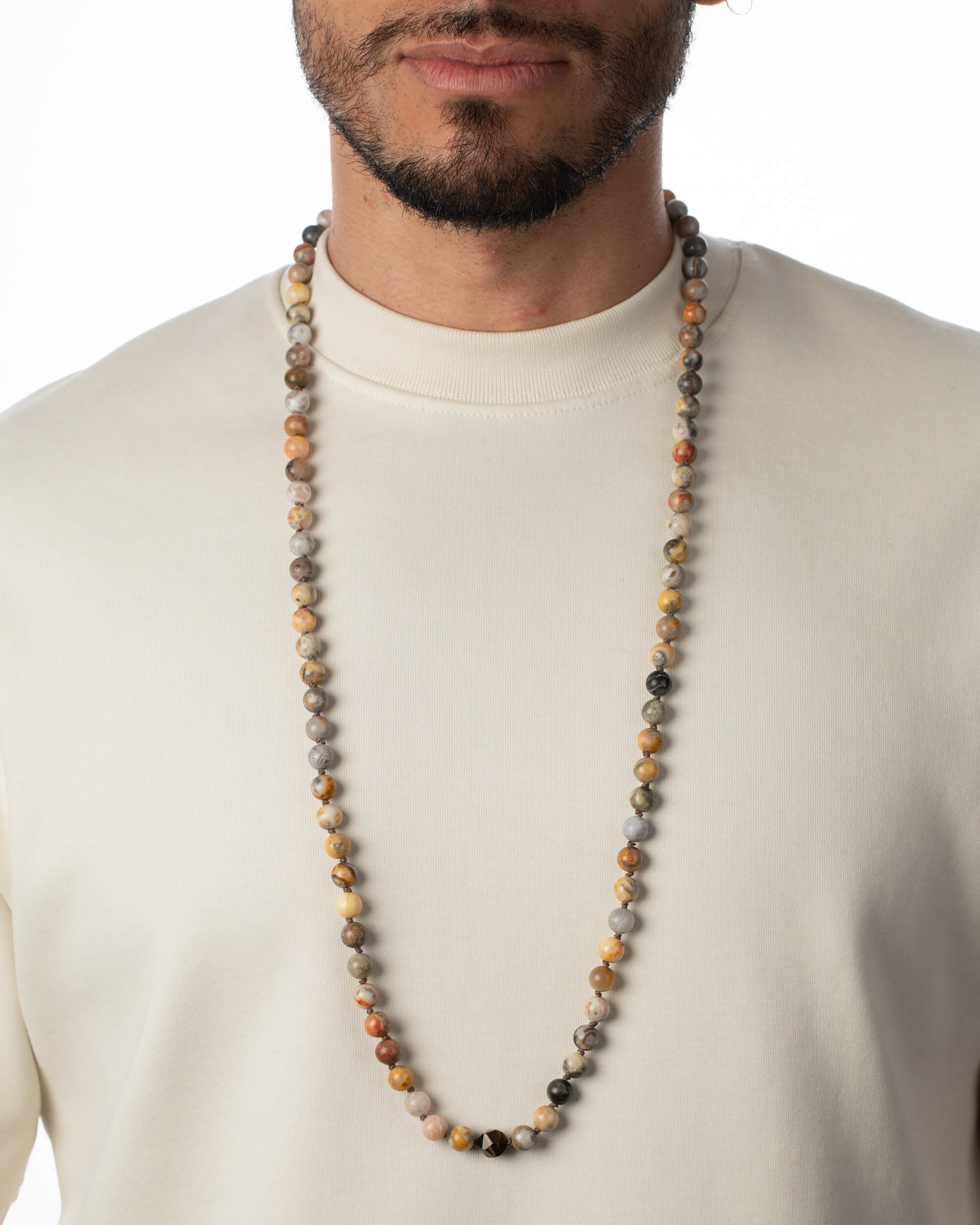 Codificador Doble Ágata Mexicana y Ojo de Tigre 90 Cuentas - Alegría y Protección (Agesta)