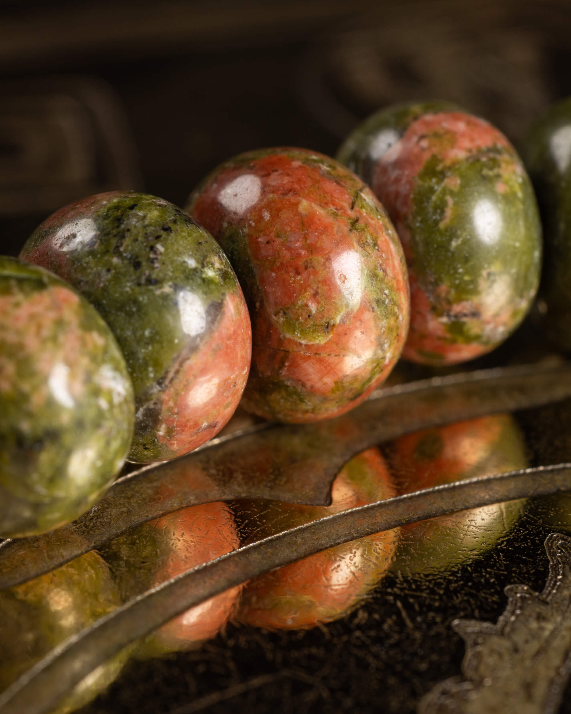 Pulsera de Jaspe Unakita Rondela 5x8 mm - Emoción y Voluntad