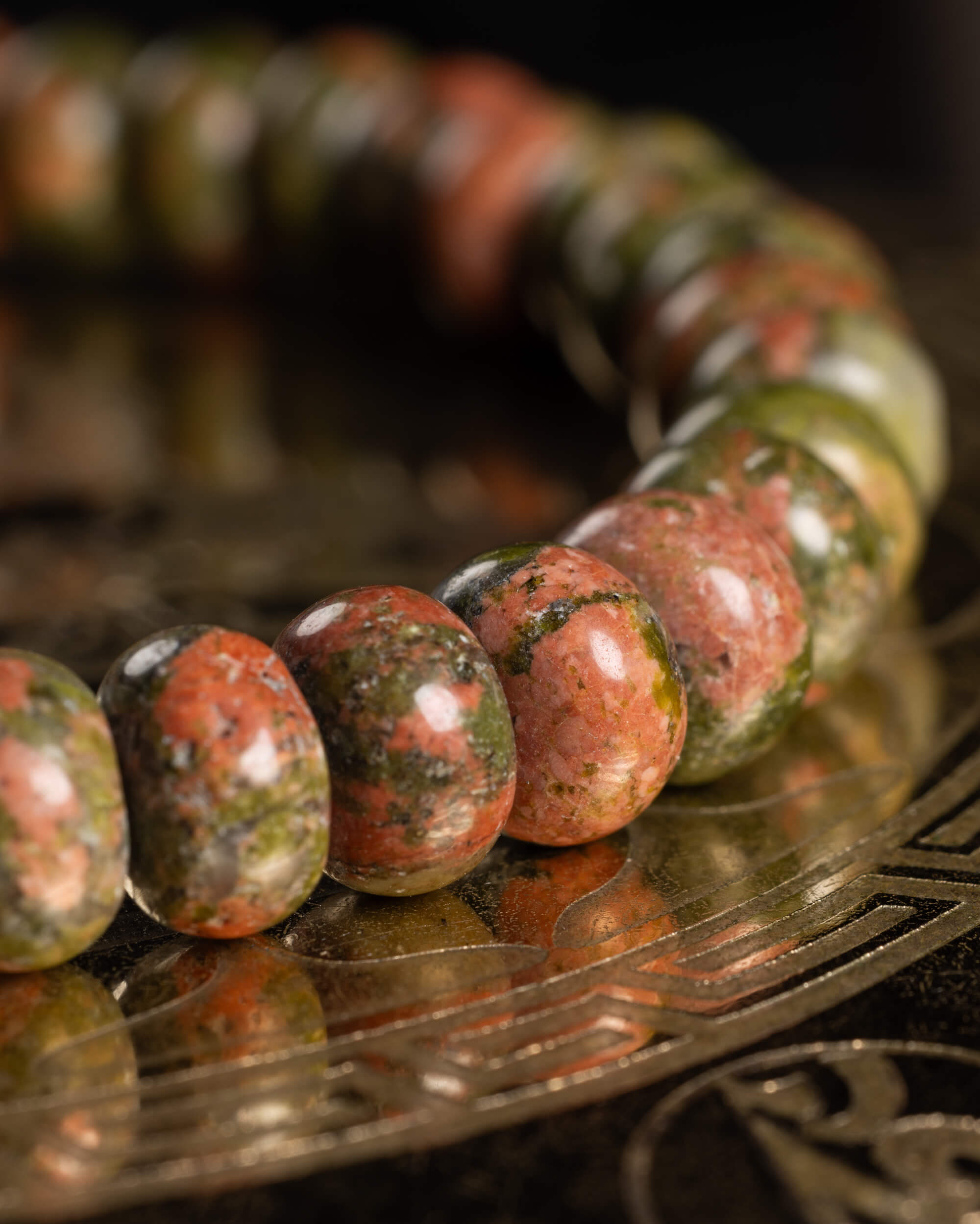 Pulsera de Jaspe Unakita Rondela 5x8 mm - Emoción y Voluntad