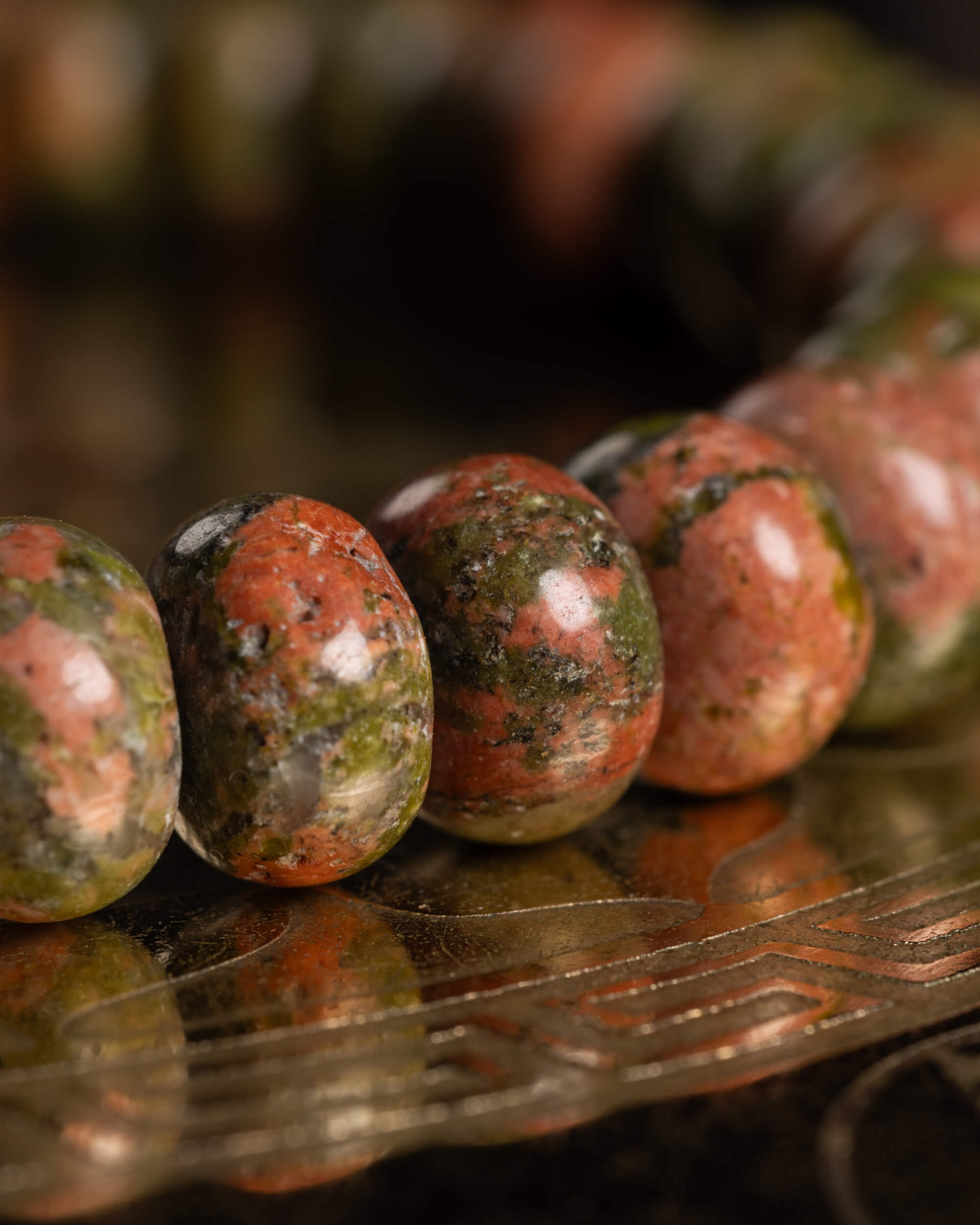 Pulsera de Jaspe Unakita Rondela 5x8 mm - Emoción y Voluntad