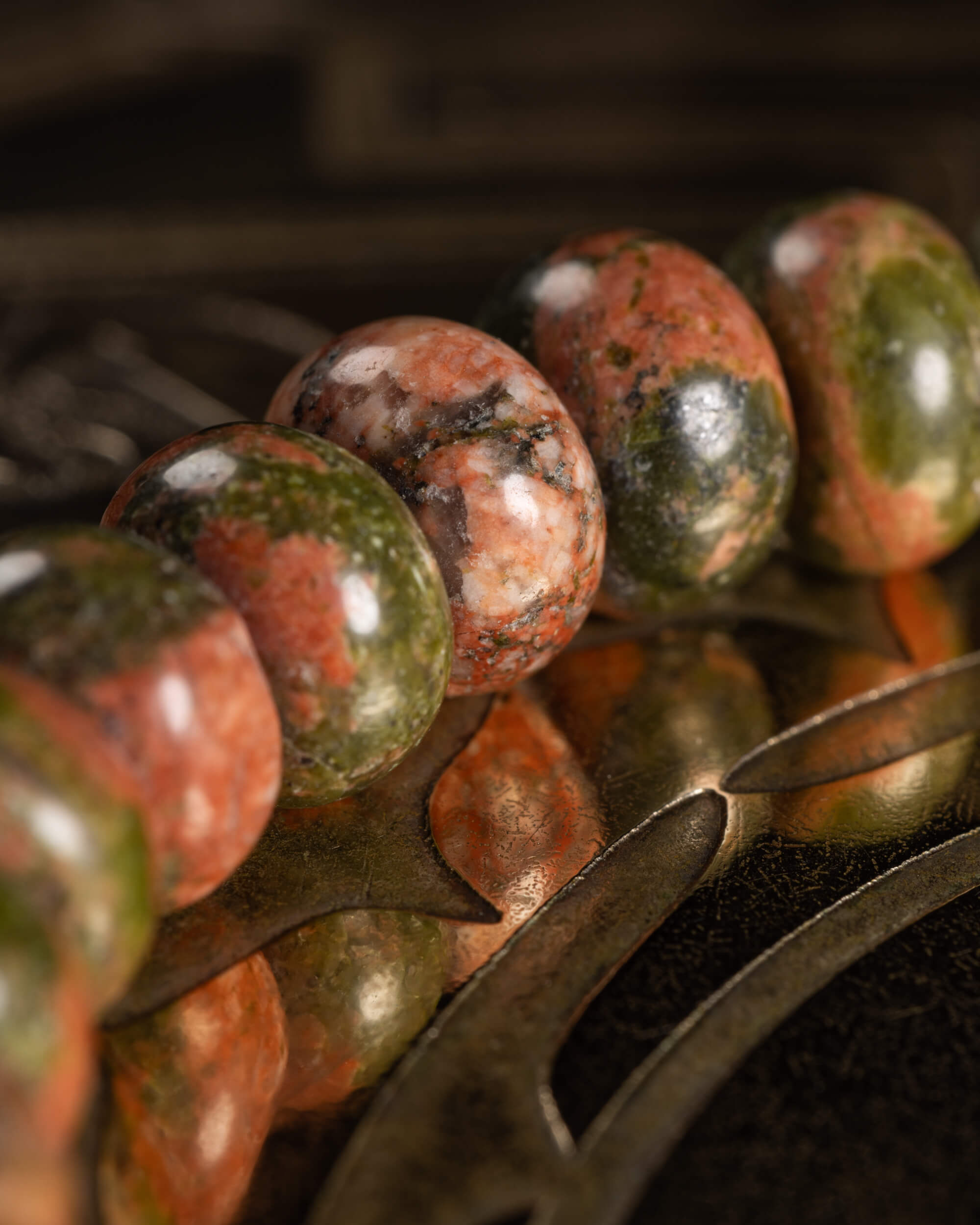 Pulsera de Jaspe Unakita Rondela 5x8 mm - Emoción y Voluntad