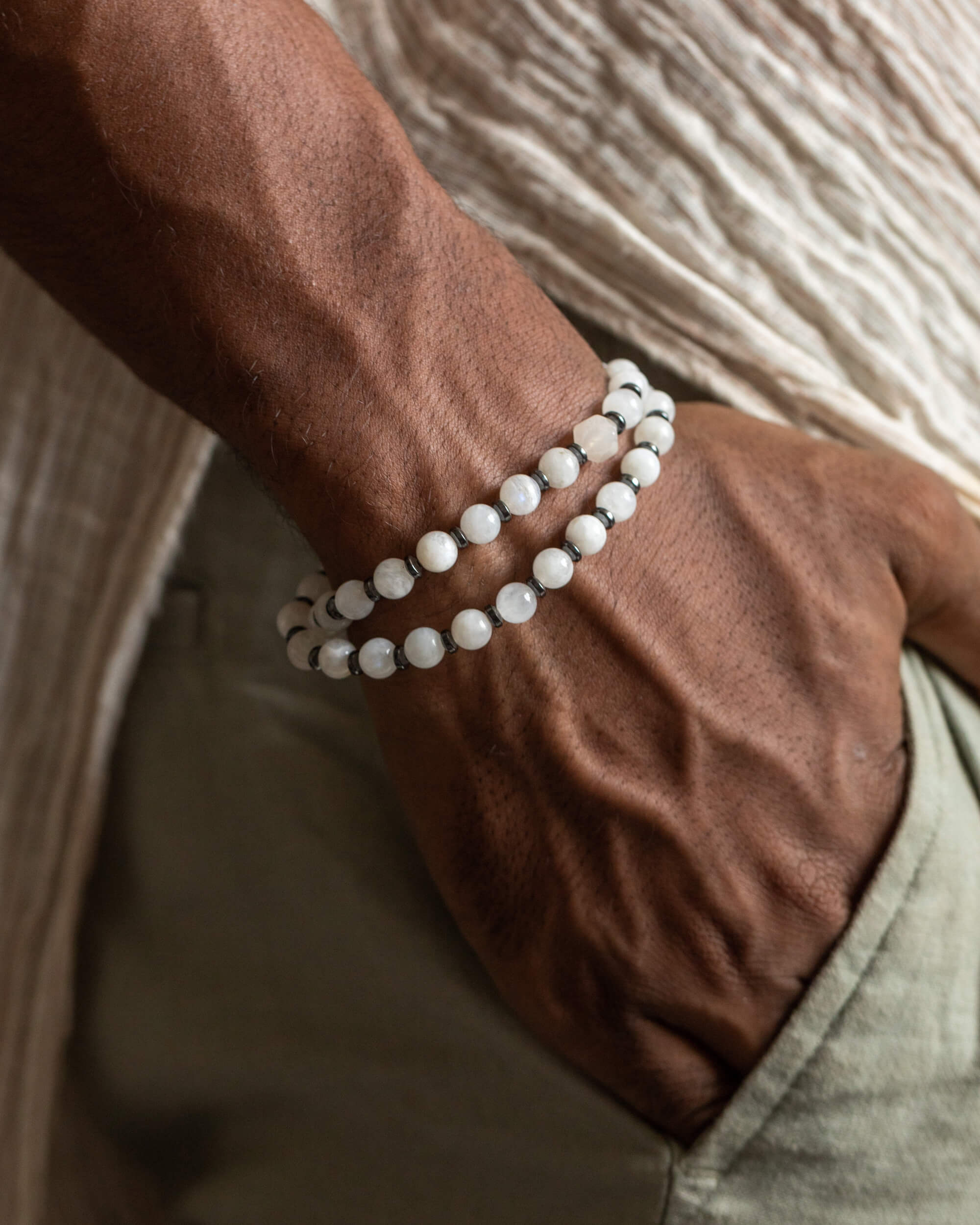 Codificador de Piedra Luna y Hematita (35 y 38 cm)