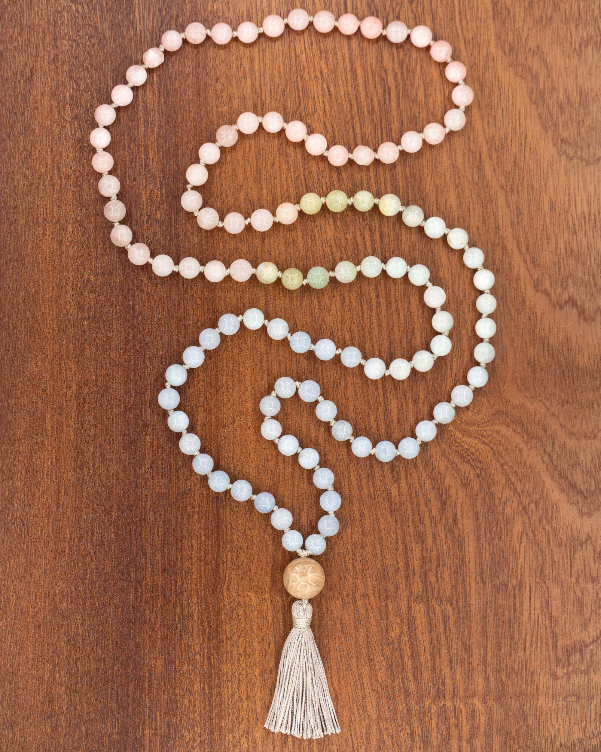 Japa Mala de Morganita y Piedra Sol 🙏💖🌞 (8 mm) Amor Divino y Benevolencia