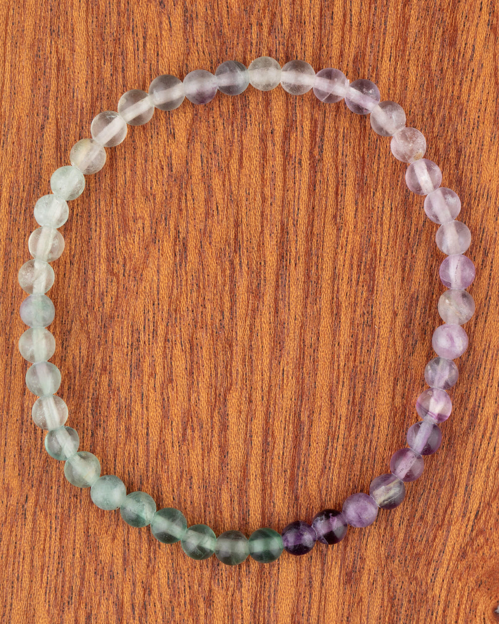 Pulsera de Fluorita de 4 mm, pieza completa con degradado de morado a verde