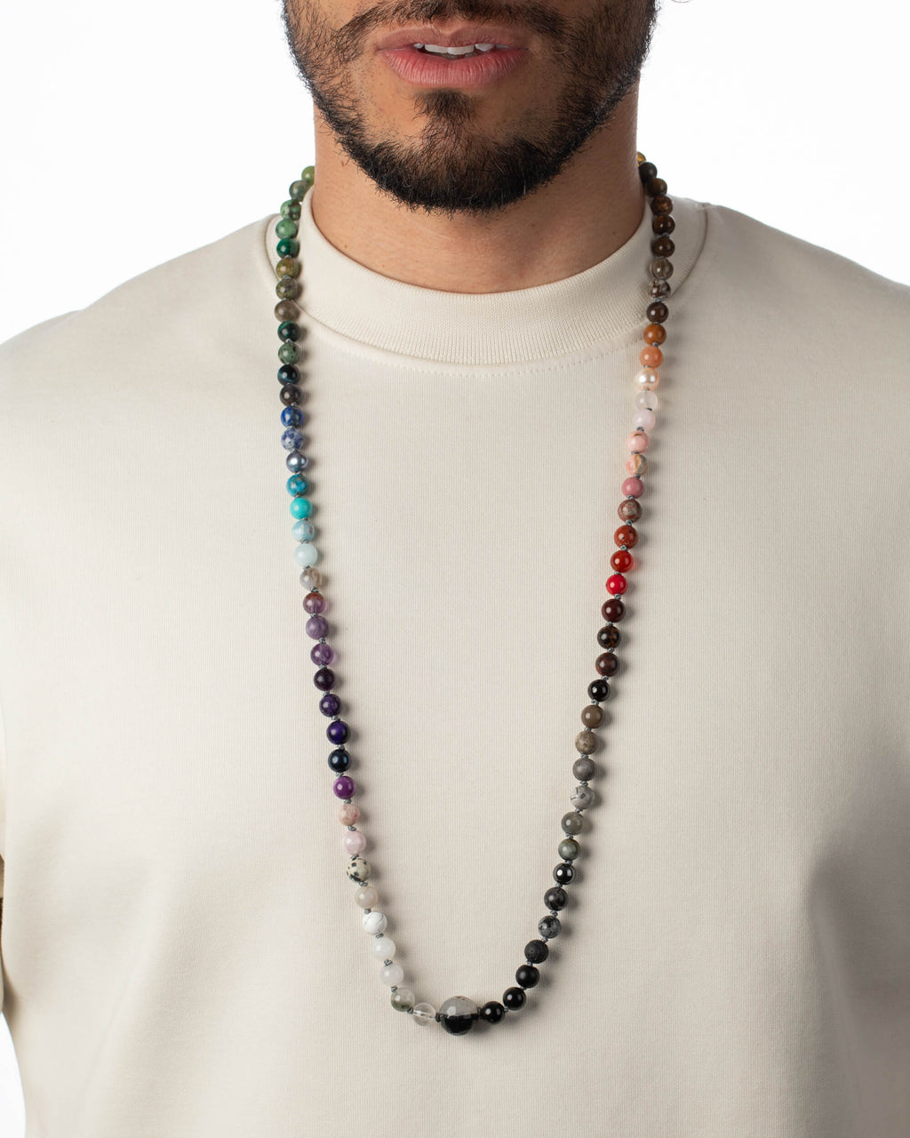 Codificador doble puesto al cuello, cuentas multicolor visibles de frente