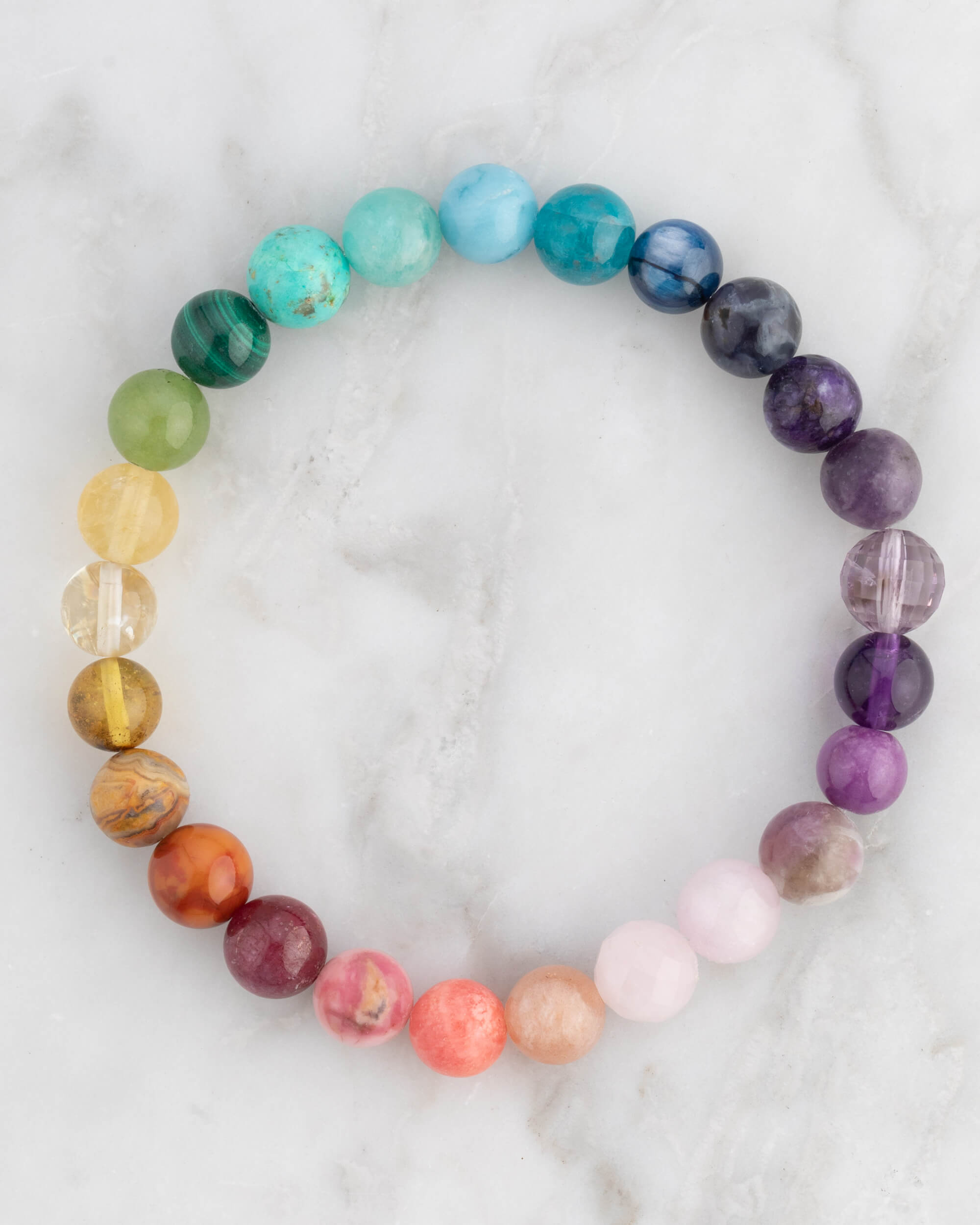 Pulsera 7 Chakras en círculo, pieza completa mostrando todas las cuentas