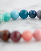 Detalle macro de cuentas turquesa, azules y gris de la Pulsera 7 Chakras