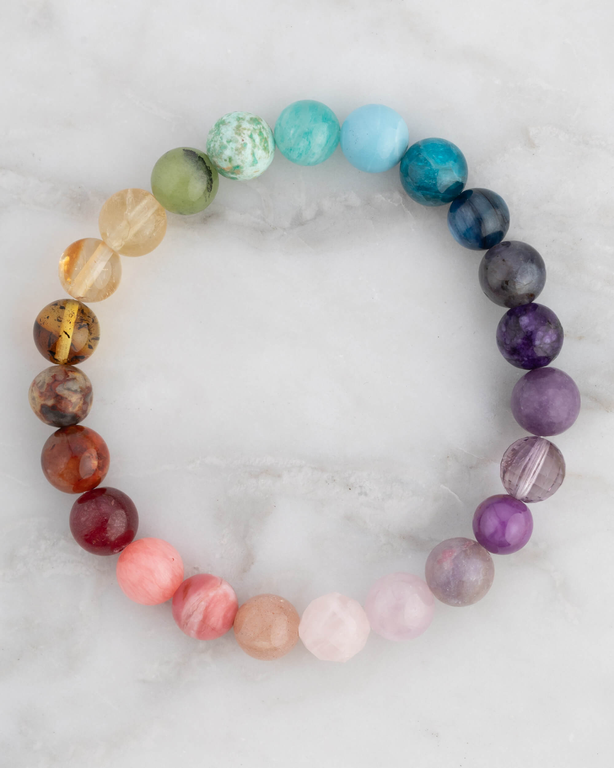 Pulsera 7 Chakras en círculo, vista completa del degradado de colores