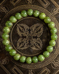 Pulsera de Jade Verde de 8 mm, pieza completa sobre placa de bronce grabada