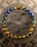Pulsera Utu de 8 mm en Turquesa Africana, Lapislázuli, Jaspe Oceánico y Ámbar, pieza completa