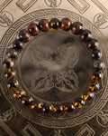 Pulsera Kinich Ahau de 8 mm con Ámbar, Obsidiana Caoba y Flogopita, pieza completa