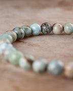 Pulsera de Larimar en angulo, cuentas azules y verdes en hilera