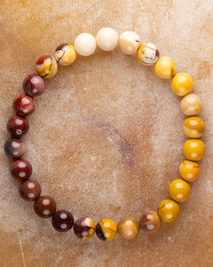 Pulsera de Jaspe Mokaita de 8 mm, pieza completa en círculo con tonos amarillo y vino