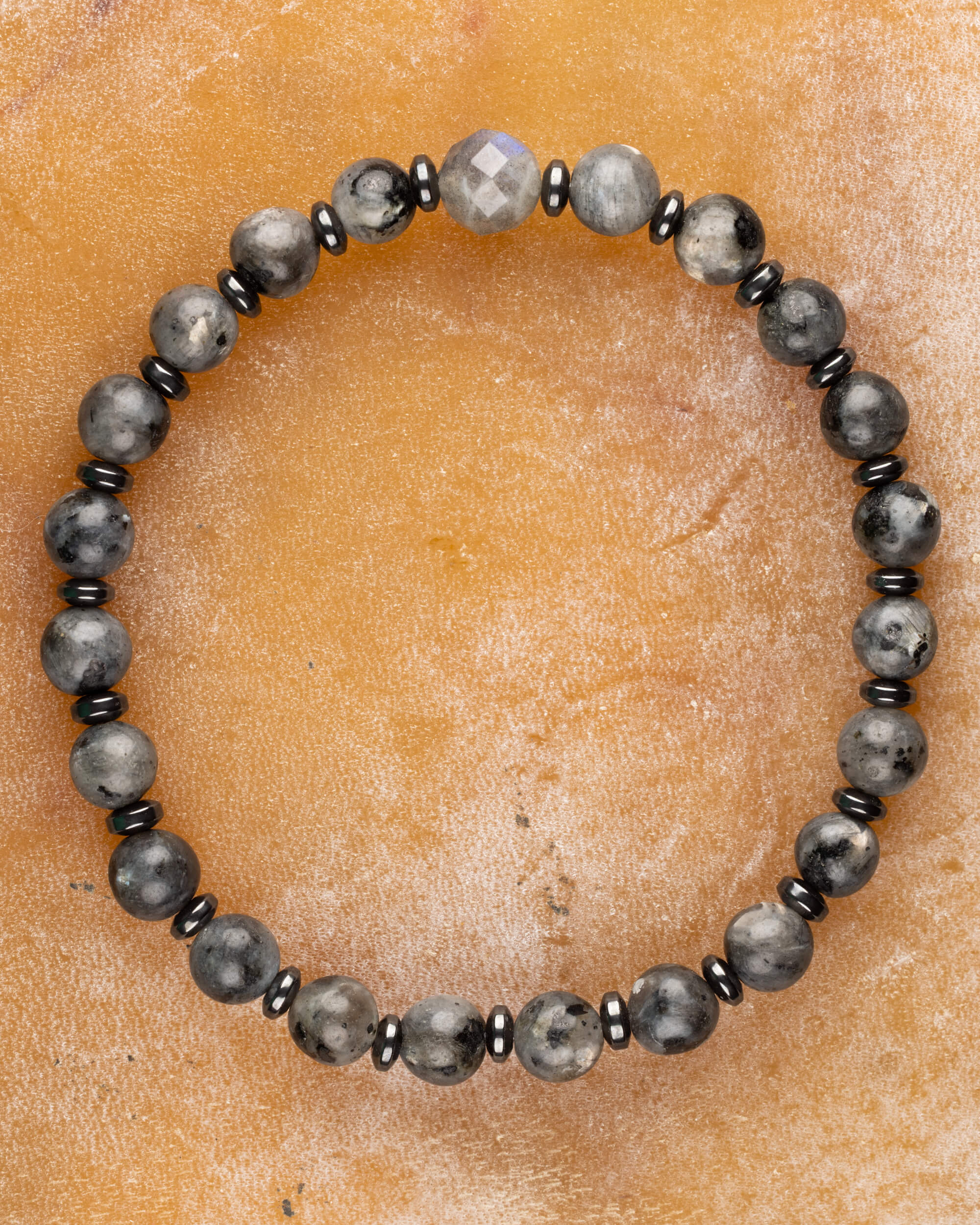 Pulsera de Larvikita, Labradorita y Hematita 🩸🛡️🌌 (6 mm) Protección, Intuición y Transformación