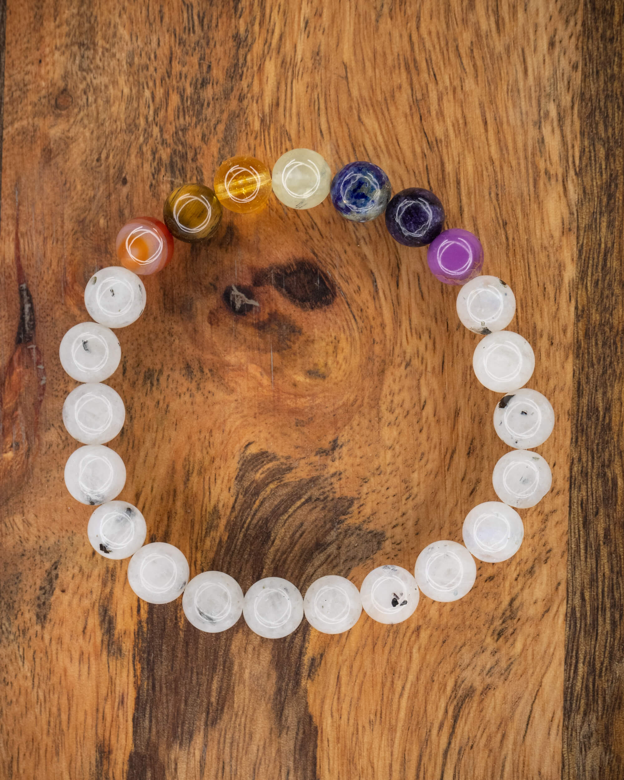 Pulsera Equilibrio Lunar 🌙🔴🟠🟡🟢🔵🟣🌸 (8 mm) Armonía de los Chakras e Introspección