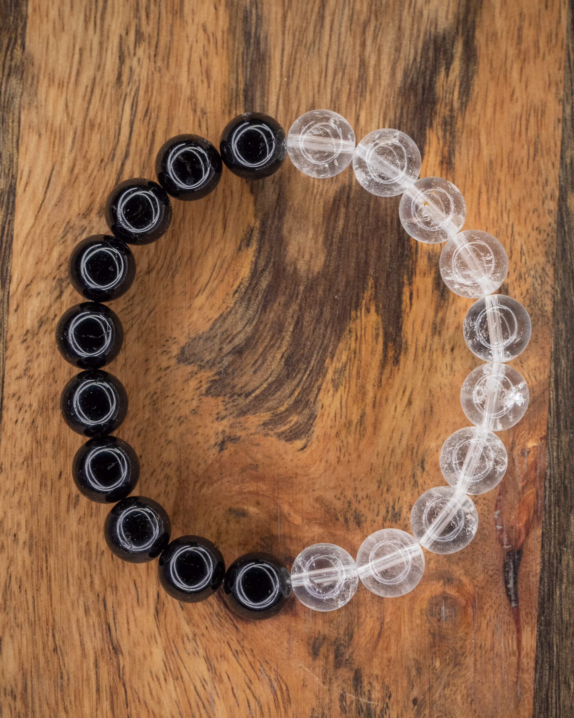 Pulsera de Turmalina Negra y Cuarzo Transparente 🛡️🖤📝 (10 mm) Escudo Protector Amplificado