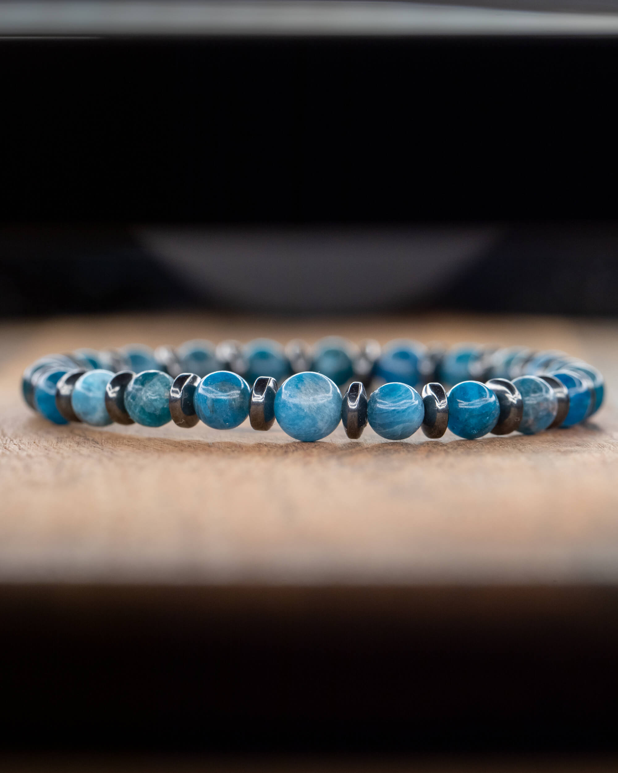 Pulsera de Apatita Azul y Hematita  🔷🧲👁️ (6 mm y 2x4 mm) Visión y Manifestación